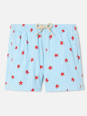 Jean Lighting Stretch swim shorts striped with all-over starfish print