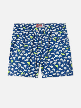 Badeshorts Jean Lighting Stretch mit Allover-Haie-Print 