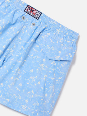 Jean Lighting Stretch swim shorts with all-over Wave Toile de jouy print