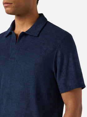Polo Jeremy bleu marine en coton effet éponge 