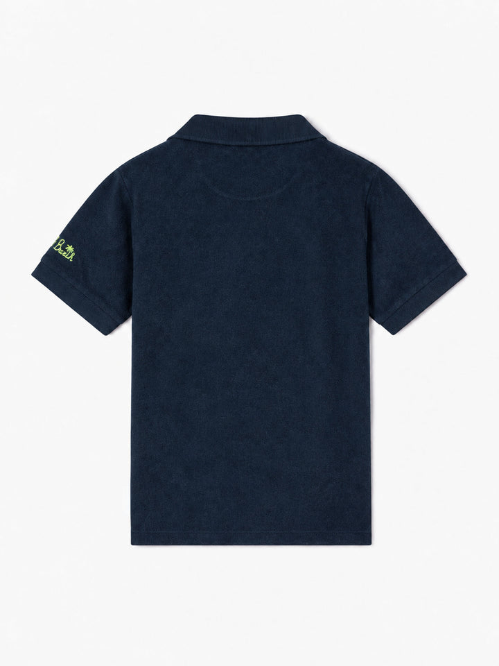 Polo garçon en éponge bleue avec broderie palmier 