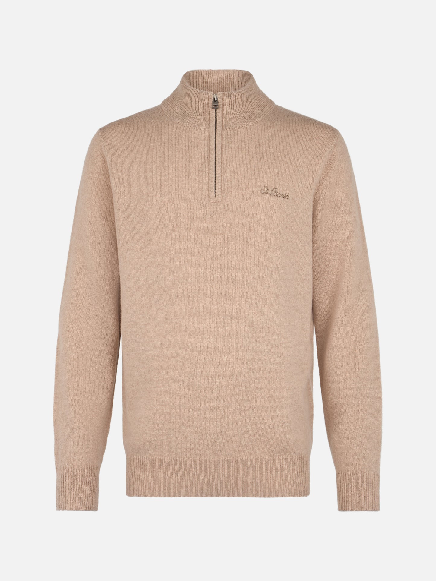 Maglione beige in lambswool con cerniera a un quarto da uomo Jermyn