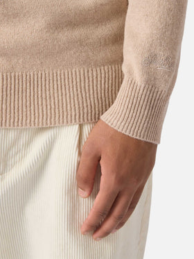 Pullover a mezza zip Jermyn in lambswool beige
