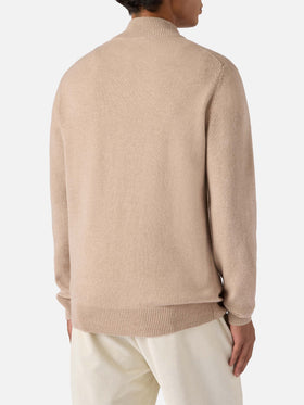 Pullover a mezza zip Jermyn in lambswool beige