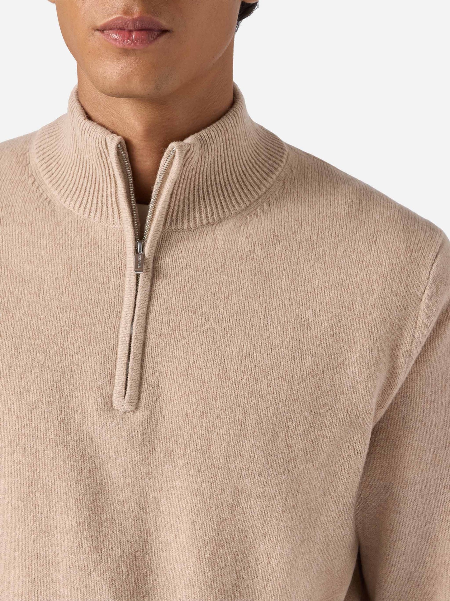 Pullover a mezza zip Jermyn in lambswool beige