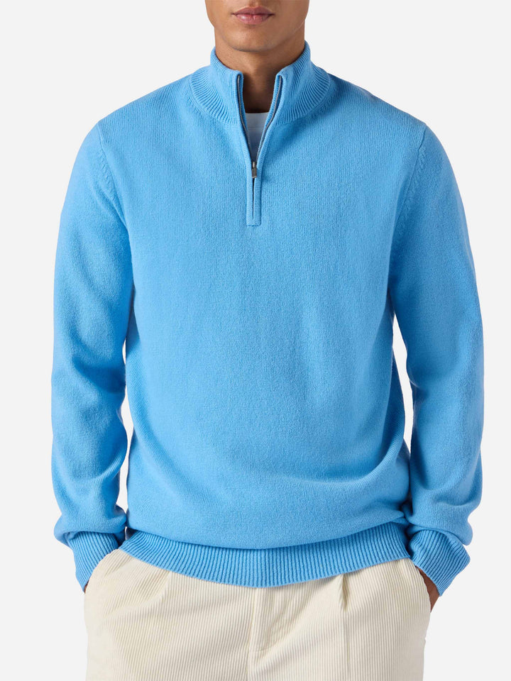 Jermyn lambswool half-zip sweater in powder blue
