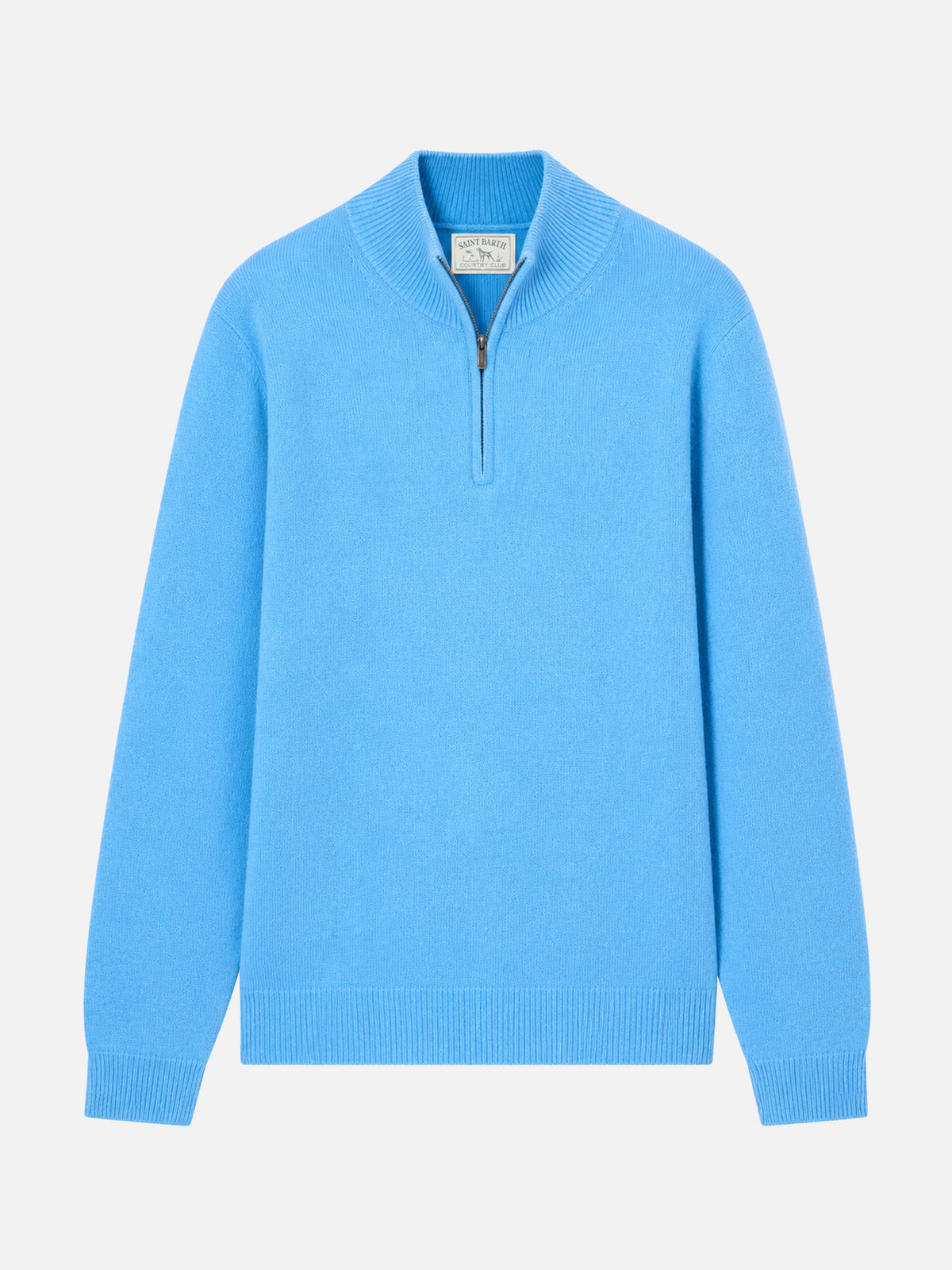 Jermyn Pullover mit Half-Zip aus 100 % Lammwolle in Puderblau 