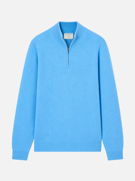 Jermyn Pullover mit Half-Zip aus 100 % Lammwolle in Puderblau 