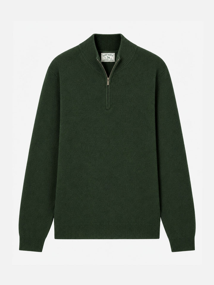 Pull Jermyn à demi-zip en 100 % laine d’agneau vert mousse 