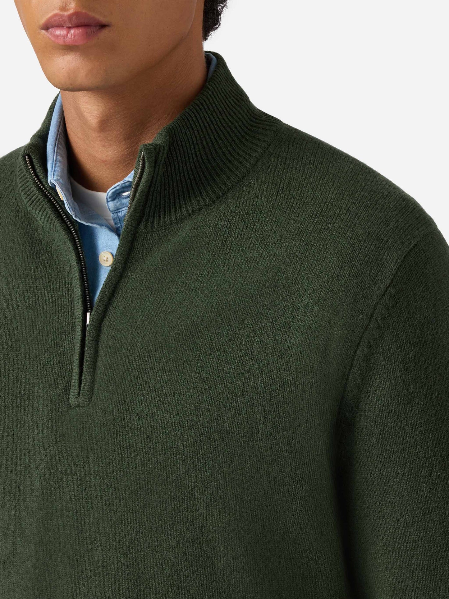 Pullover a mezza zip Jermyn in lambswool verde muschio