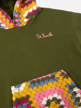 Jeune Jr green hoodie with crochet pattern