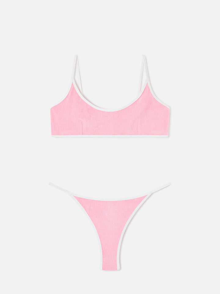 Bikini string Juliane rose en éponge avec passepoil | Special Edition 