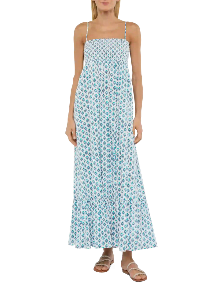 Jemma Baumwollkleid mit gesmoktem, besticktem Oberteil