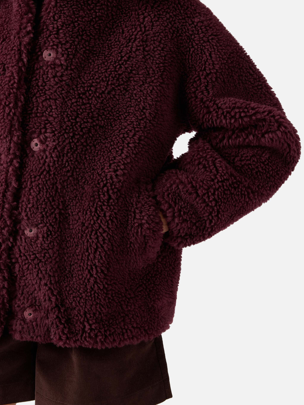 Giacca Jeanne melanzana in teddy di misto lana con patch logo