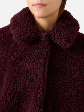 Giacca Jeanne melanzana in teddy di misto lana con patch logo