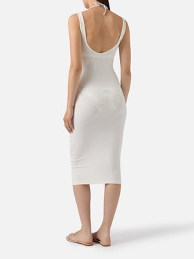 Robe Jennifer midi en tissu de coton stretch côtelé coloris crème 