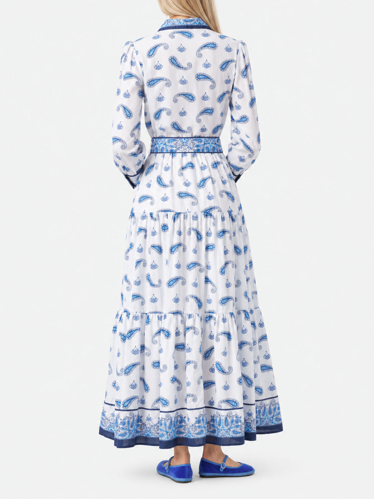Vestido Jensen de algodón con estampado paisley azul 