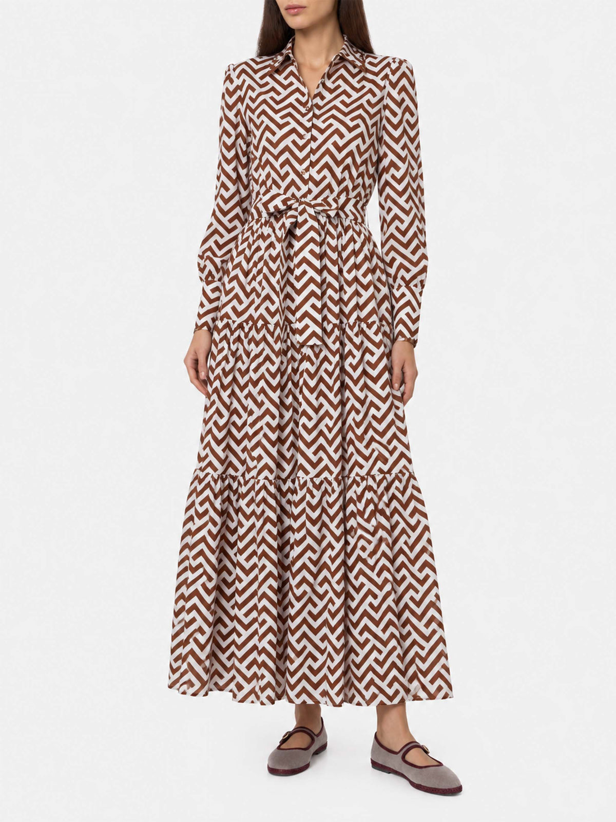 Robe longue Jensen en coton à imprimé zigzag 