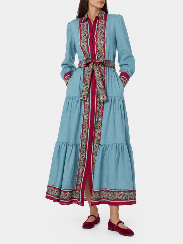 Light blue paisley Jensen linen dress