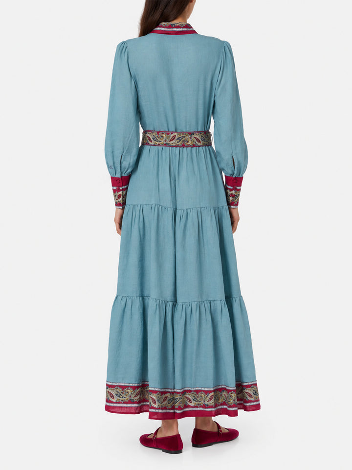 Light blue paisley Jensen linen dress