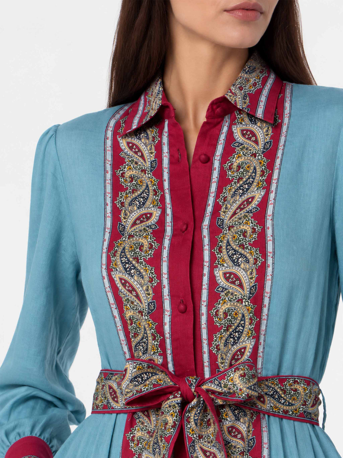 Hellblaues Jensen Leinenkleid mit Paisley-Muster 