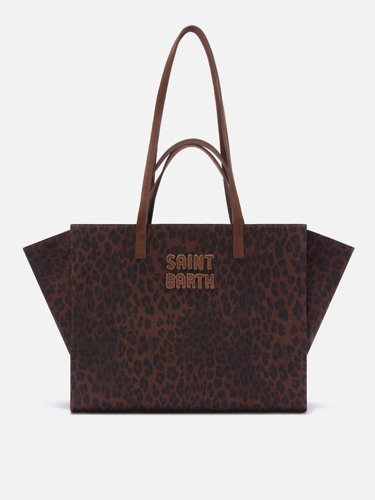 Grand sac Jour en denim avec imprimé léopard et anses en daim 