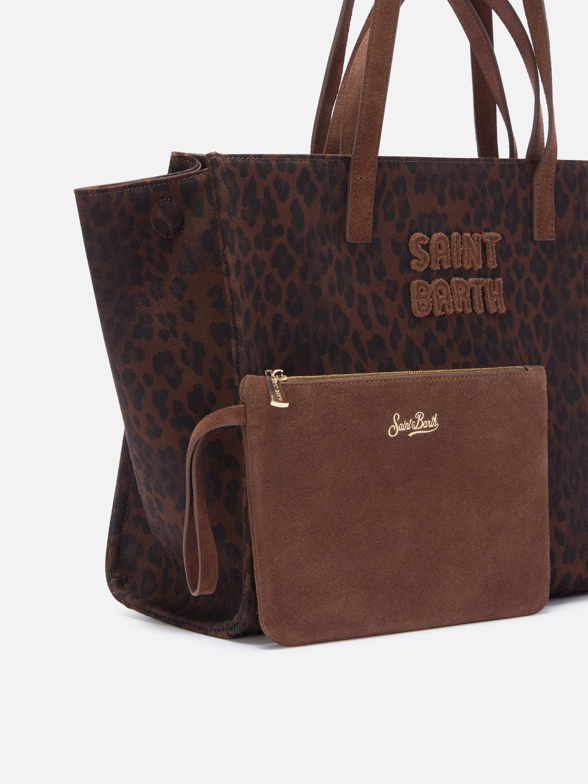 Grand sac Jour en denim avec imprimé léopard et anses en daim 