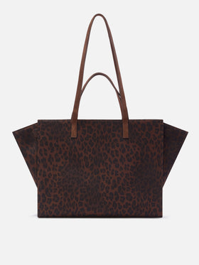Grand sac Jour en denim avec imprimé léopard et anses en daim 