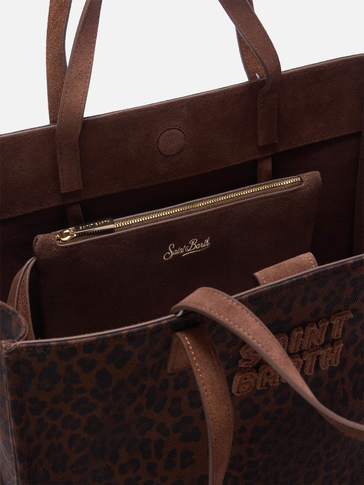 Grand sac Jour en denim avec imprimé léopard et anses en daim 
