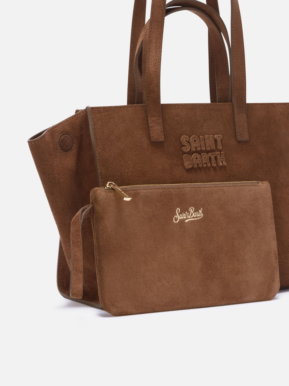 Sac Jour Medium en daim marron avec logo brodé 