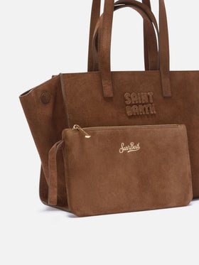 Sac Jour Medium en daim marron avec logo brodé 