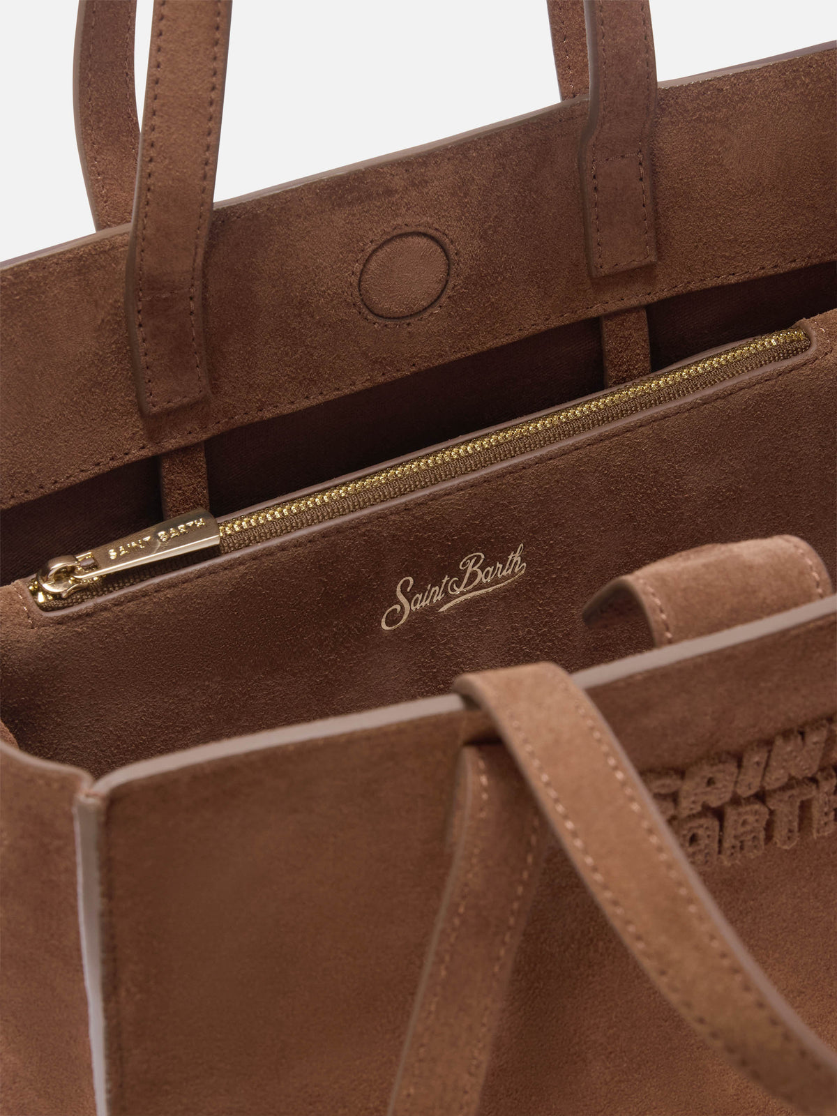 Sac Jour Medium en daim marron avec logo brodé 
