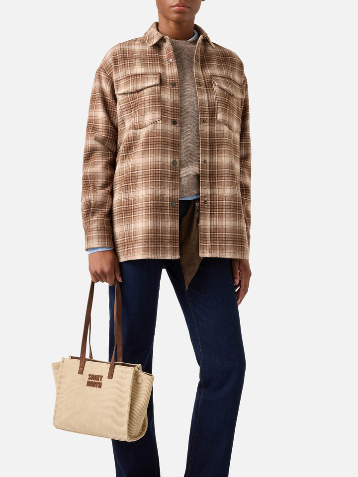 Borsa Medium Jour beige in velluto a coste con manici in camoscio