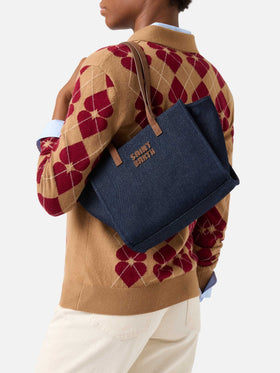 Borsa Medium Jour blu in denim con manici in camoscio