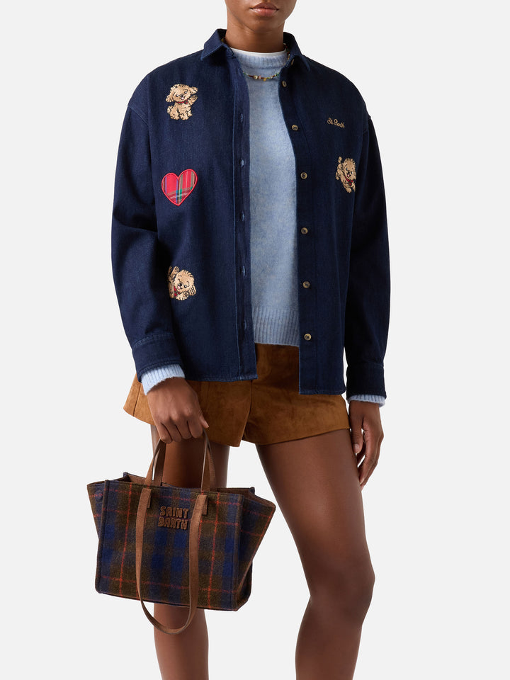 Sac Jour Medium à motif tartan avec poignées en daim 