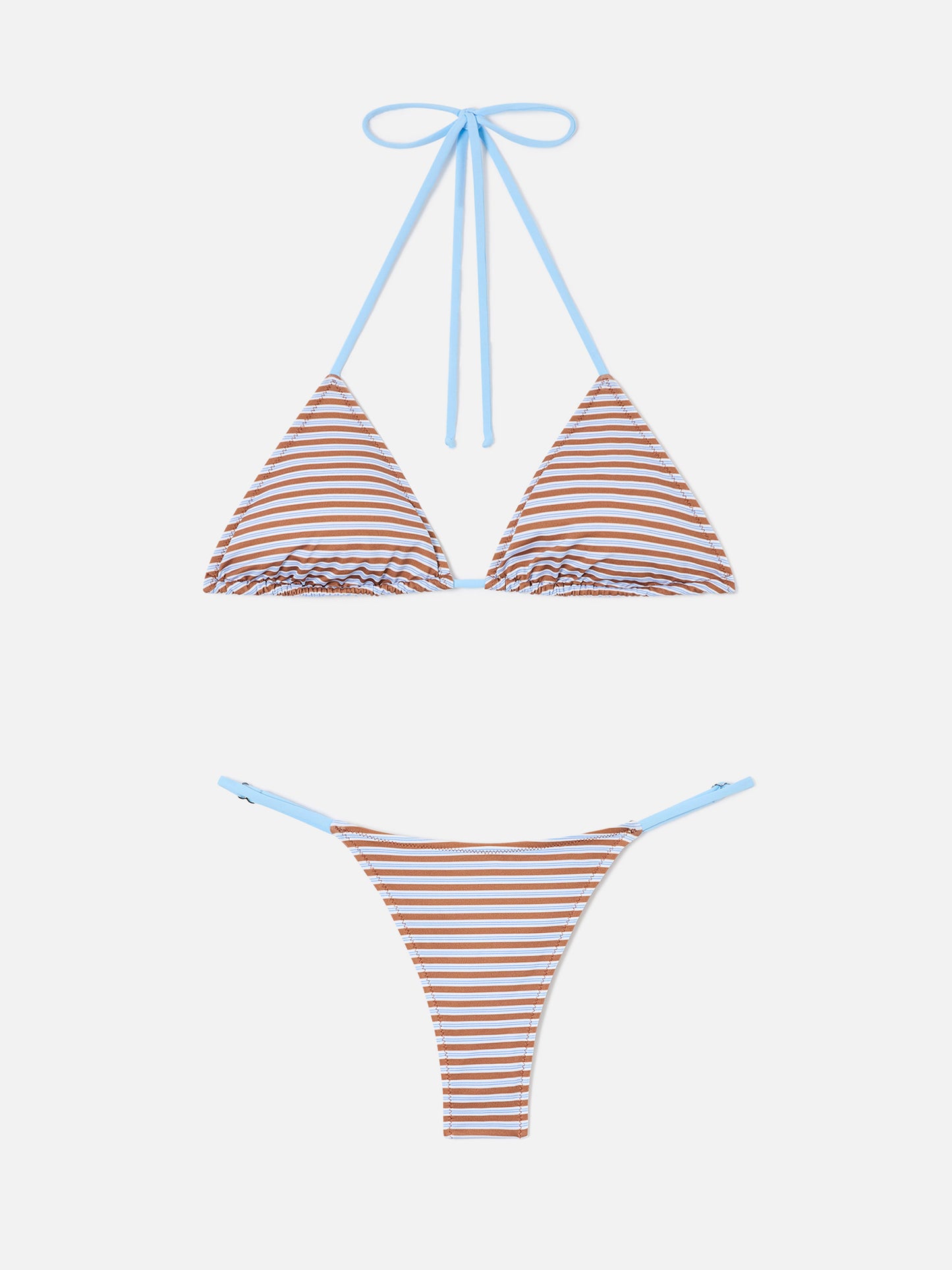 Bikini Joleah String de rayas marrones y blue claras 