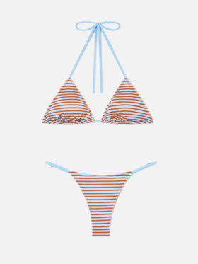 Bikini Joleah String de rayas marrones y blue claras 