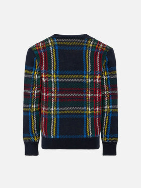 Cardigan in maglia tartan con patch
