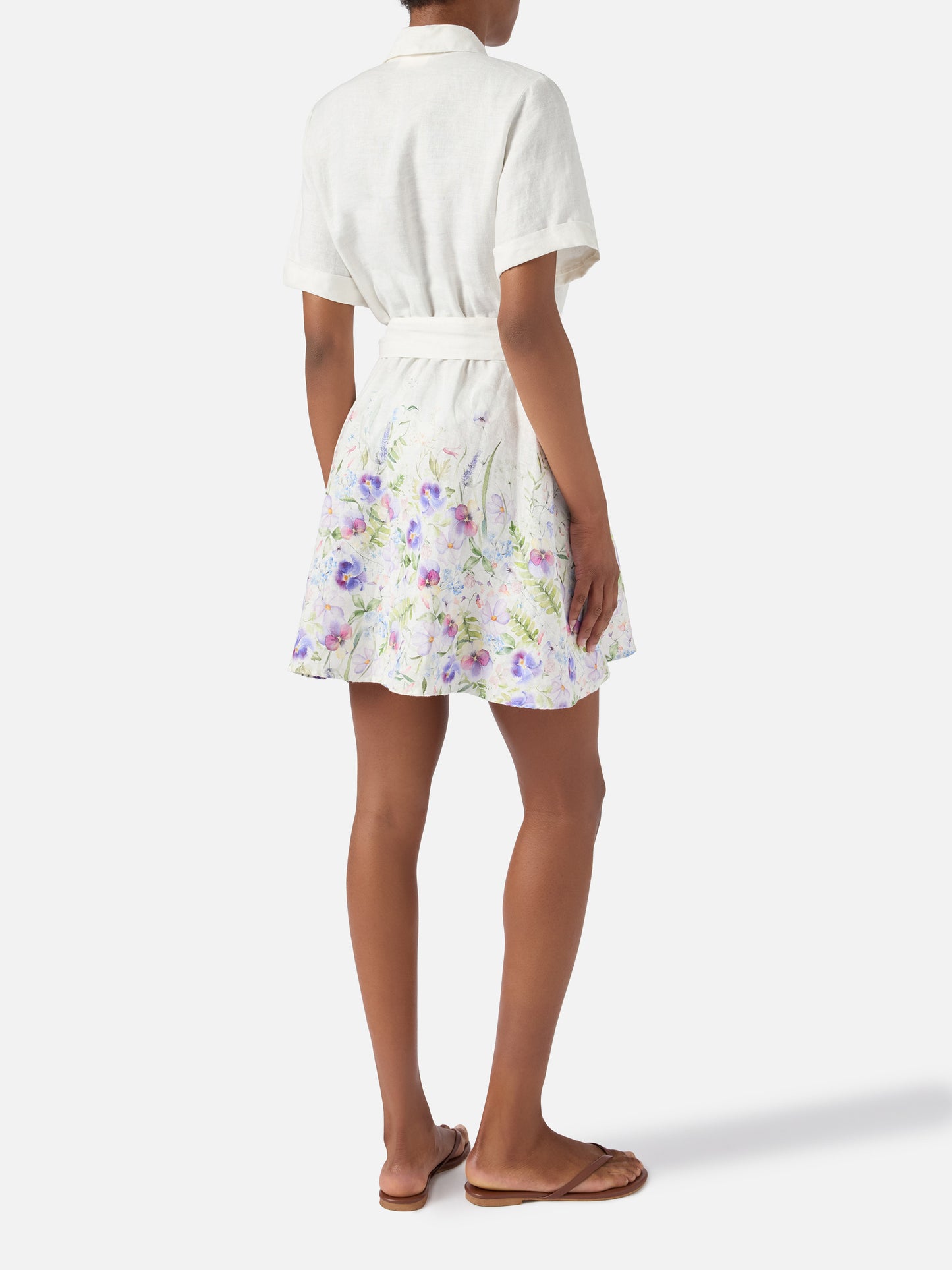 Robe courte Joseline en lin à imprimé floral 