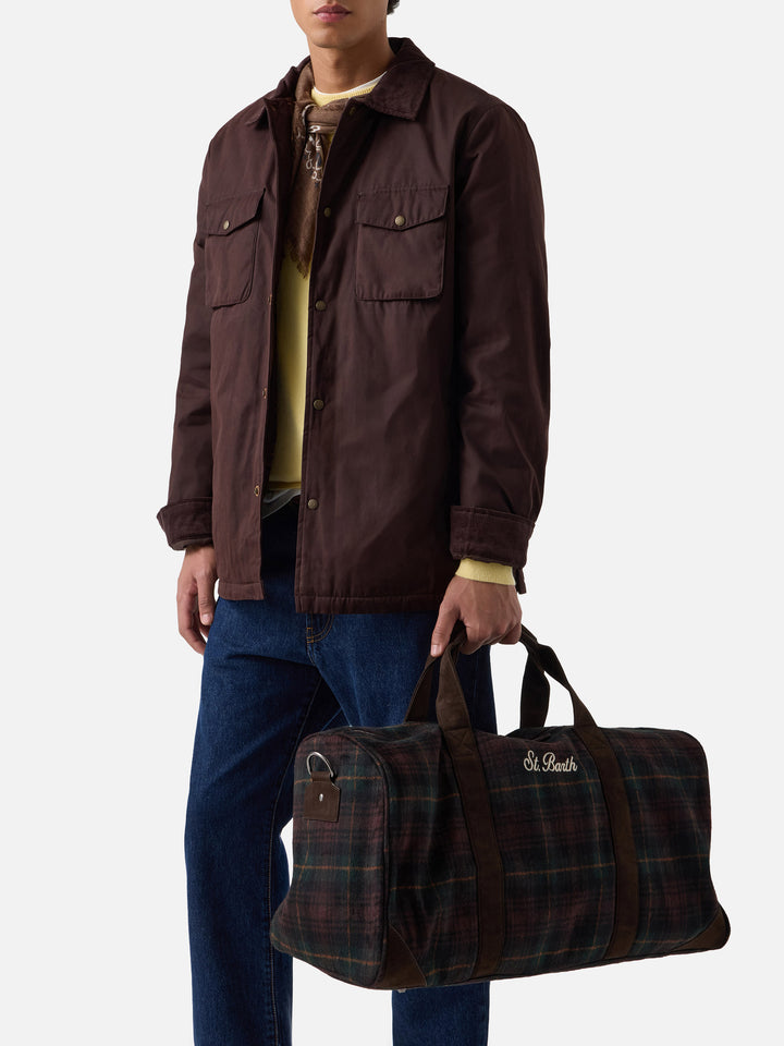 Borsone Jetleg in misto lana con motivo tartan e bordi effetto pelle