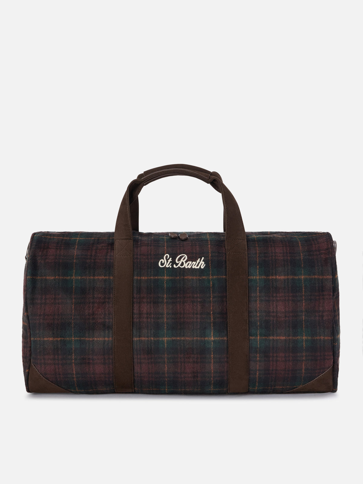 Bolso de viaje Jetleg de mezcla de lana con motivo tartán y ribetes de piel sintética 