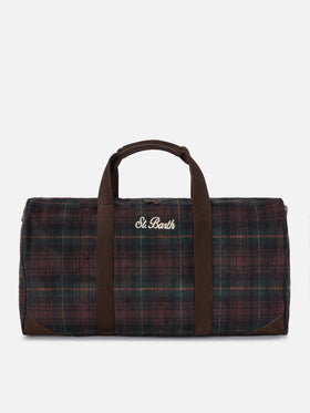 Bolso de viaje Jetleg de mezcla de lana con motivo tartán y ribetes de piel sintética 