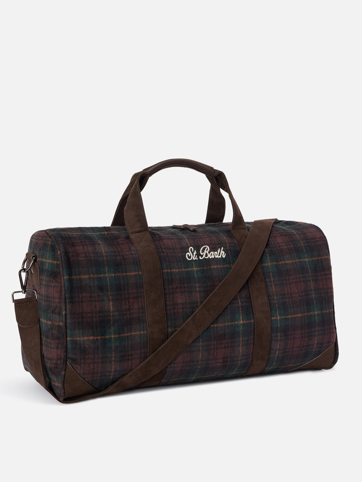 Bolso de viaje Jetleg de mezcla de lana con motivo tartán y ribetes de piel sintética 