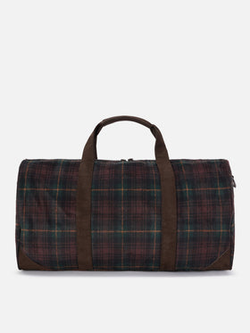 Bolso de viaje Jetleg de mezcla de lana con motivo tartán y ribetes de piel sintética 