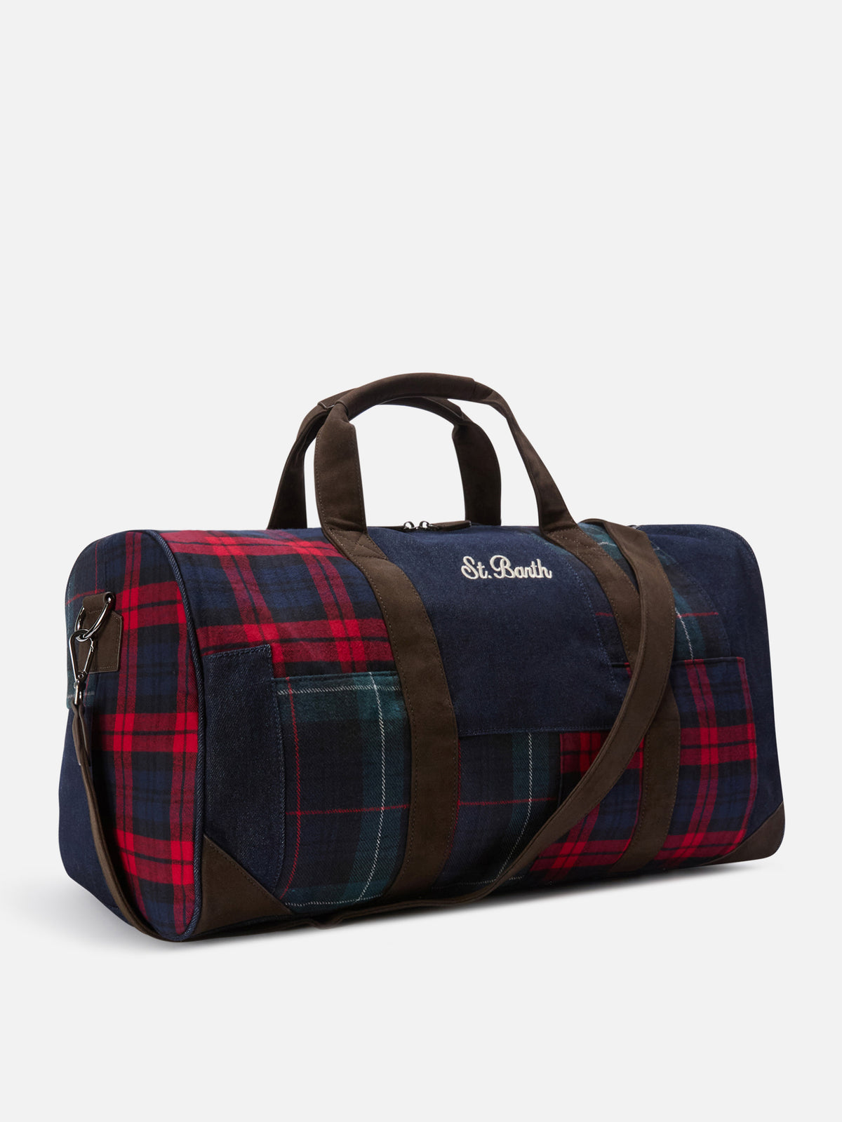 Bolsa de viaje Jetleg en denim patchwork y tartán con detalles en piel sintética 