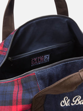 Bolsa de viaje Jetleg en denim patchwork y tartán con detalles en piel sintética 
