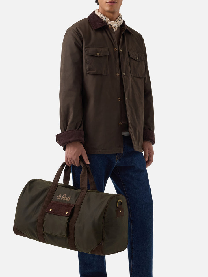 Borsone Jetleg verde militare in tessuto cerato con ricamo logo
