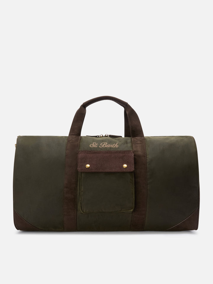 Borsone Jetleg verde militare in tessuto cerato con ricamo logo