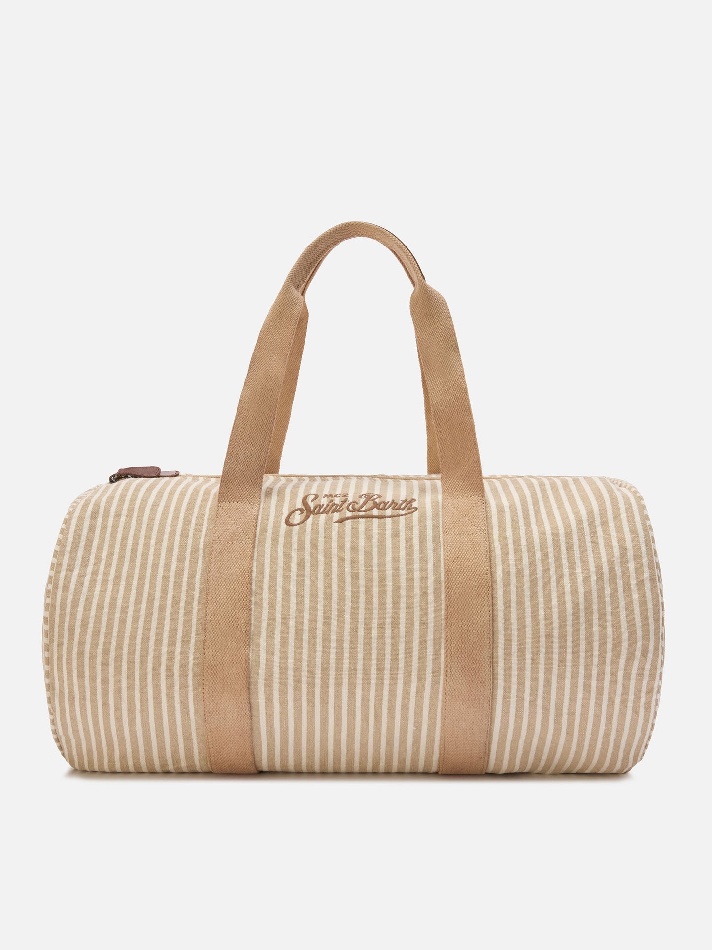 Weekender Round Jetleg en lin rayé beige et blanc 