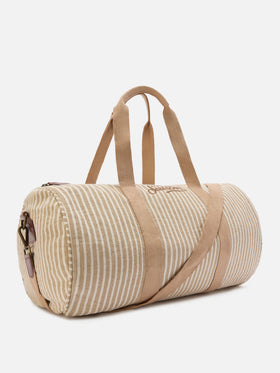 Weekender Round Jetleg en lin rayé beige et blanc 